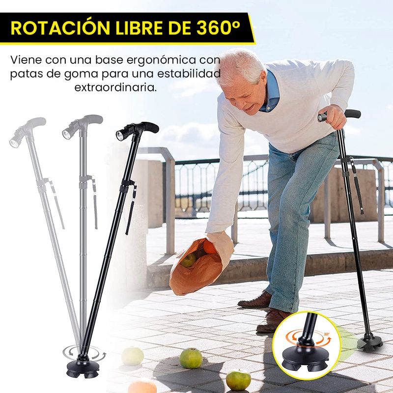Bastón Plegable Magic Cane 5 Niveles Luz Led Negro
