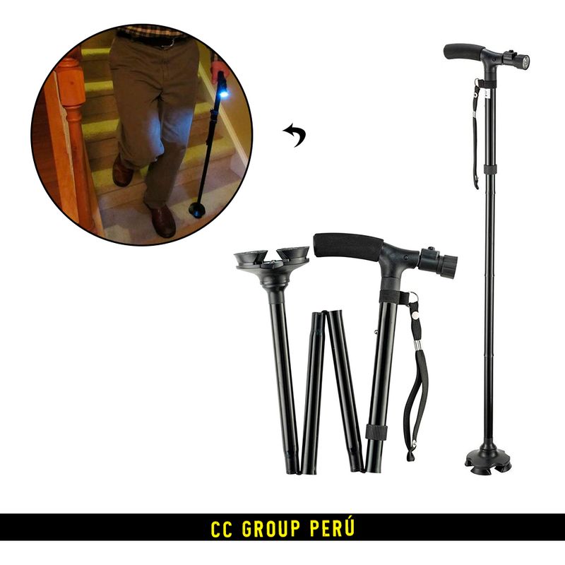 Bastón Plegable Magic Cane 5 Niveles Luz Led Negro
