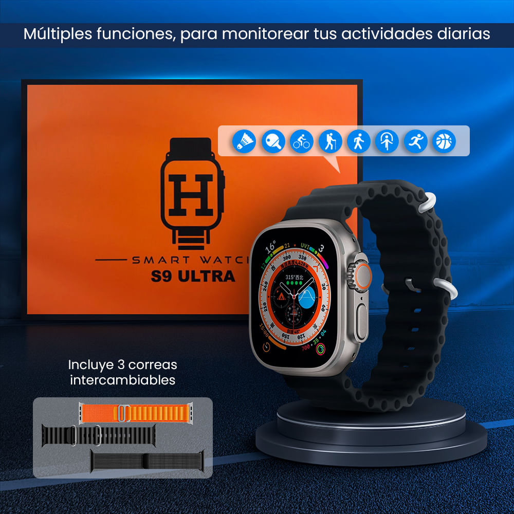 Smartwatch S9 Ultra De 49 Mm Serie 9 + Set De Correas - Negro Y Naranja -  Pasatiempos